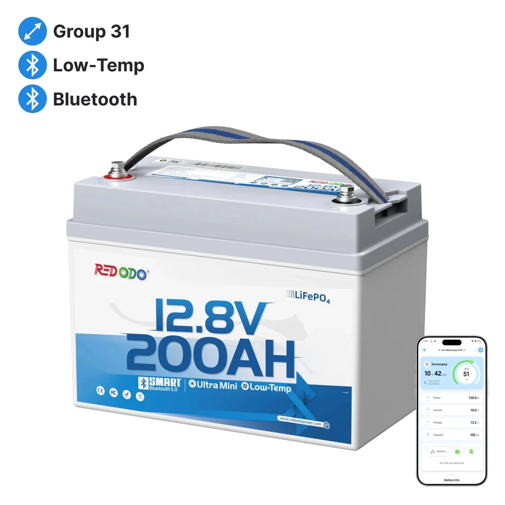 Redodo 12V 200Ah Ultra Mini Group 31 Bluetooth Lithium Battery