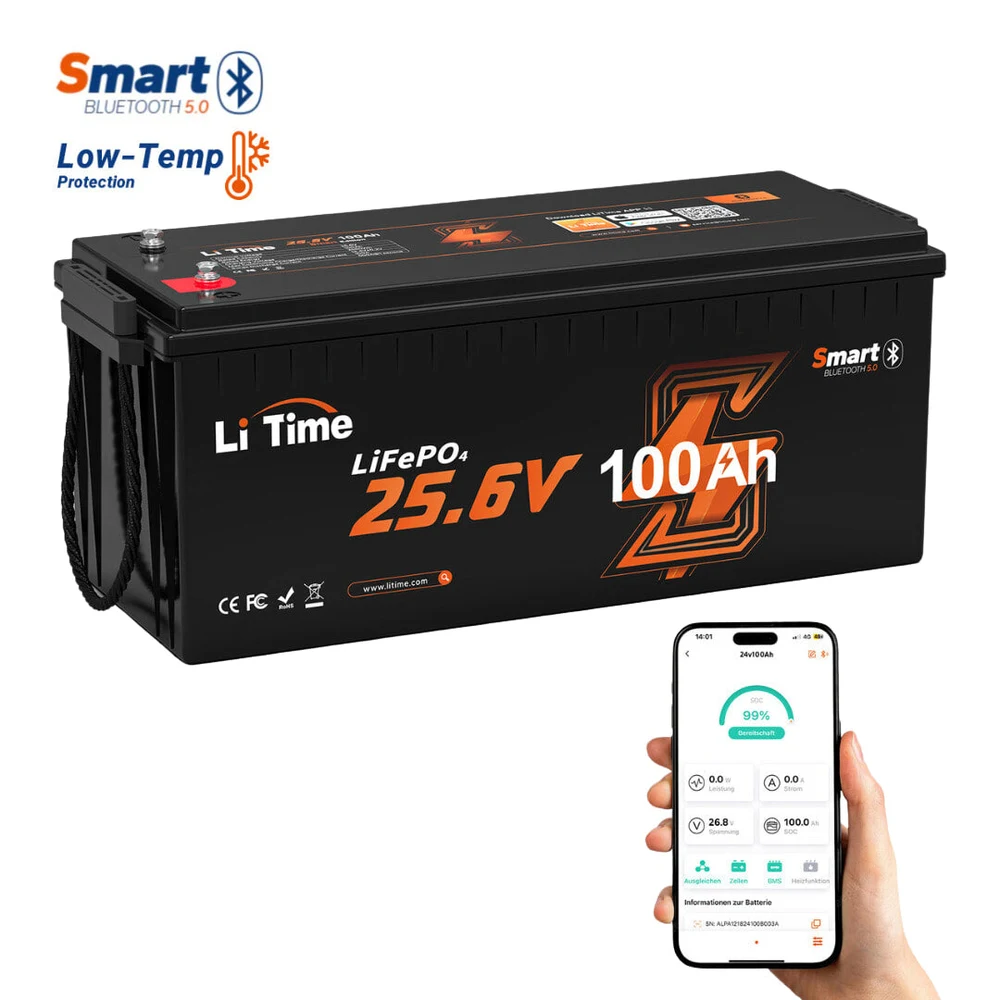 LiTime 24V 100Ah LiFePO4 Bluetooth Lithium Battery (DE edition)